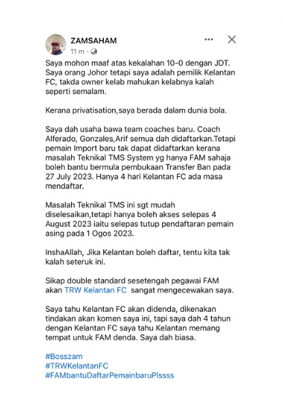 CF0B2A19 5122 4FEE 918E 0B2C0DABE5FE Zamsaham: Saya Tahu Kelantan Akan Didenda CF0B2A19 5122 4FEE 918E 0B2C0DABE5FE Zamsaham: Saya Tahu Kelantan Akan Didenda