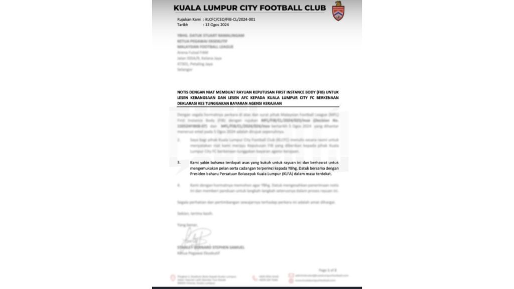FAKE NEWS 2 MFL Nafi KL City Hantar Surat Rayuan Hukuman Pemotongan 6 Mata FAKE NEWS 2 MFL Nafi KL City Hantar Surat Rayuan Hukuman Pemotongan 6 Mata