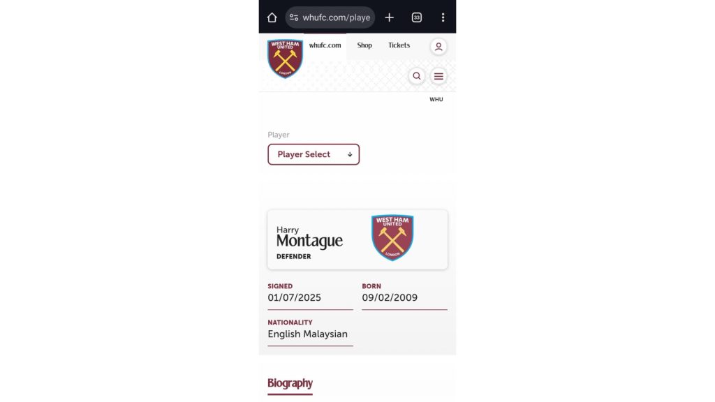 Harry Montague West Ham Pemain Warisan Muda Malaysia, Harry Montague Terima Lamaran Baru West Ham Harry Montague West Ham Pemain Warisan Muda Malaysia, Harry Montague Terima Lamaran Baru West Ham
