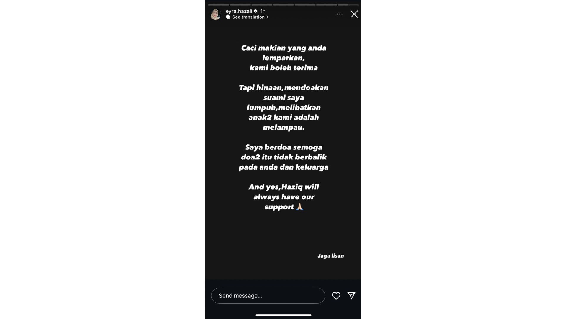 Instastory Eyra Hazali "Doakan Haziq Nadzli Lumpuh, Libatkan Anak-Anak Melampau" - Eyra Hazali Instastory Eyra Hazali "Doakan Haziq Nadzli Lumpuh, Libatkan Anak-Anak Melampau" - Eyra Hazali