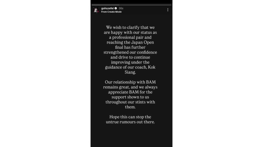 Instastory Goh Sze Fei Kembali Ke BAM? Ini Respon Sze Fei