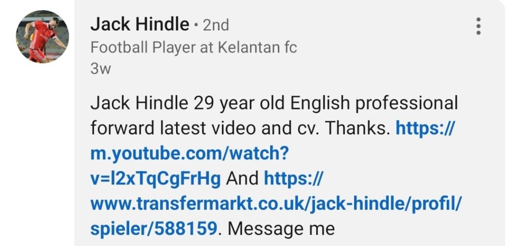 Jack Hindle linkedin Bekas Penyerang Import Kelantan Kini Gigih Mencari Pasukan
