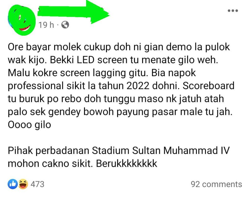 Kelantan FC fans "Malu Kokre" Penyokong Kelantan Gesa Perbadanan Stadium Baiki LED Scoreboard