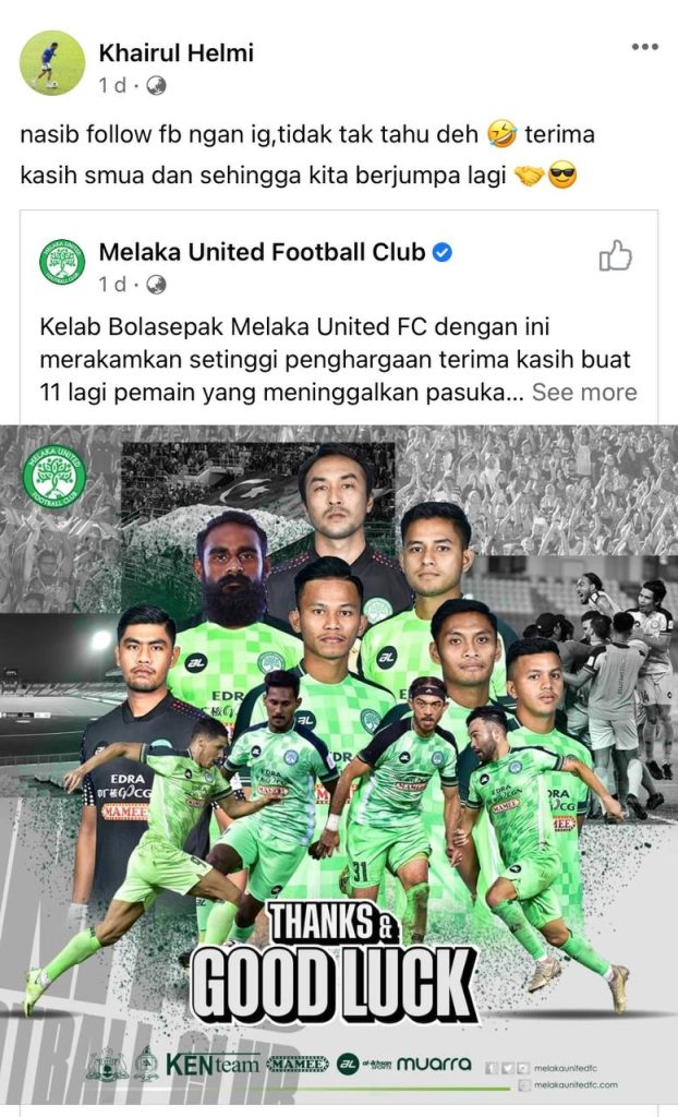 Melaka Khairul Helmi ‘Terkejut’, Bukan Lagi Pemain Melaka United