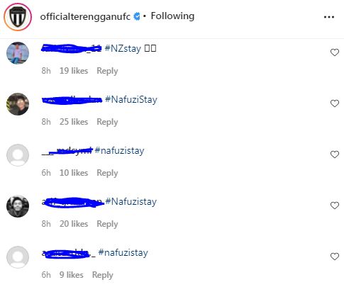 Nafuzi Stay Nafuzi Zain Disayangi Penyokong, Ruangan Komen Terengganu FC Dibanjiri #NafuziStay Nafuzi Stay Nafuzi Zain Disayangi Penyokong, Ruangan Komen Terengganu FC Dibanjiri #NafuziStay