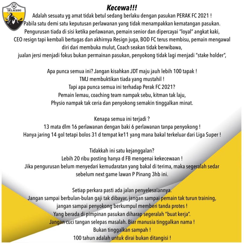 SELADANG FAN CLUB 3 Penyokong Perak FC: Manusia Tinggalkan Nama, Bukan Tinggalkan Sampah SELADANG FAN CLUB 3 Penyokong Perak FC: Manusia Tinggalkan Nama, Bukan Tinggalkan Sampah