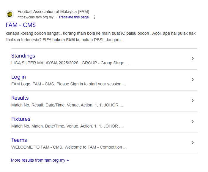 Screenshot 2 Laman Sesawang FAM Digodam, Tinggal Mesej Berbaur Provokasi