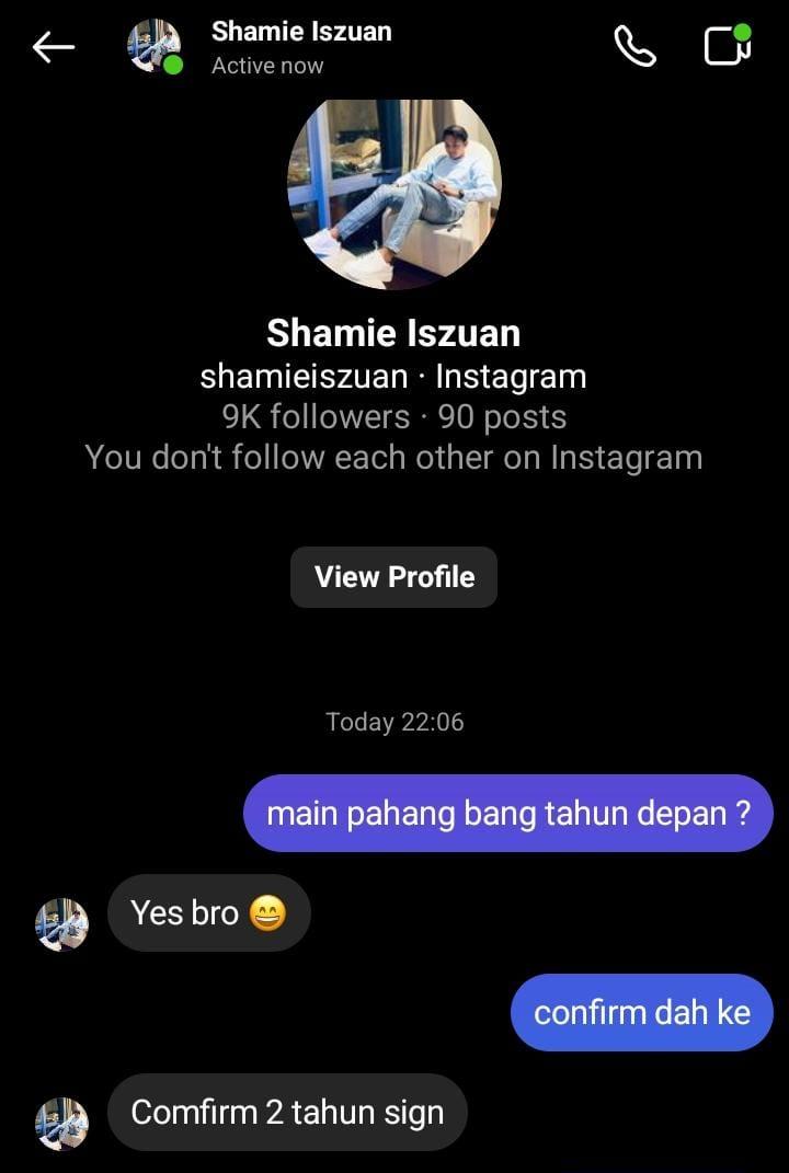 Shamie Iszuan Sahkan Bakal Perkuat Sri Pahang