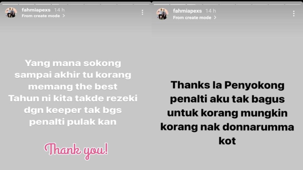 instagram Story Apek Khairul Fahmi Terkilan Selepas Dikatakan Tidak Bagus Dalam Menyelamatkan Penalti