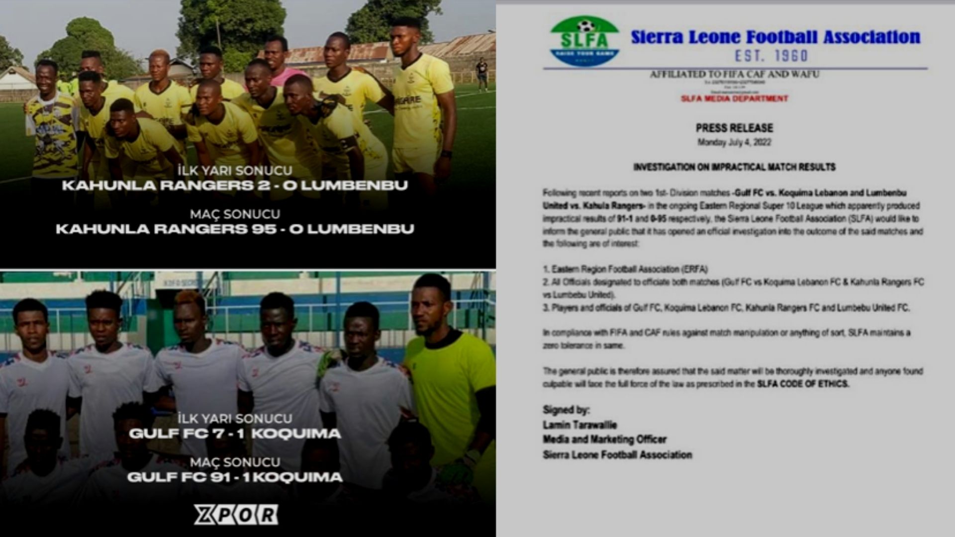 sieeraleone Bolos 186 Gol Dalam 2 Perlawanan, Kelab Sierra Leone Disiasat